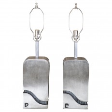 Pair of brushed stainless steel table lamps